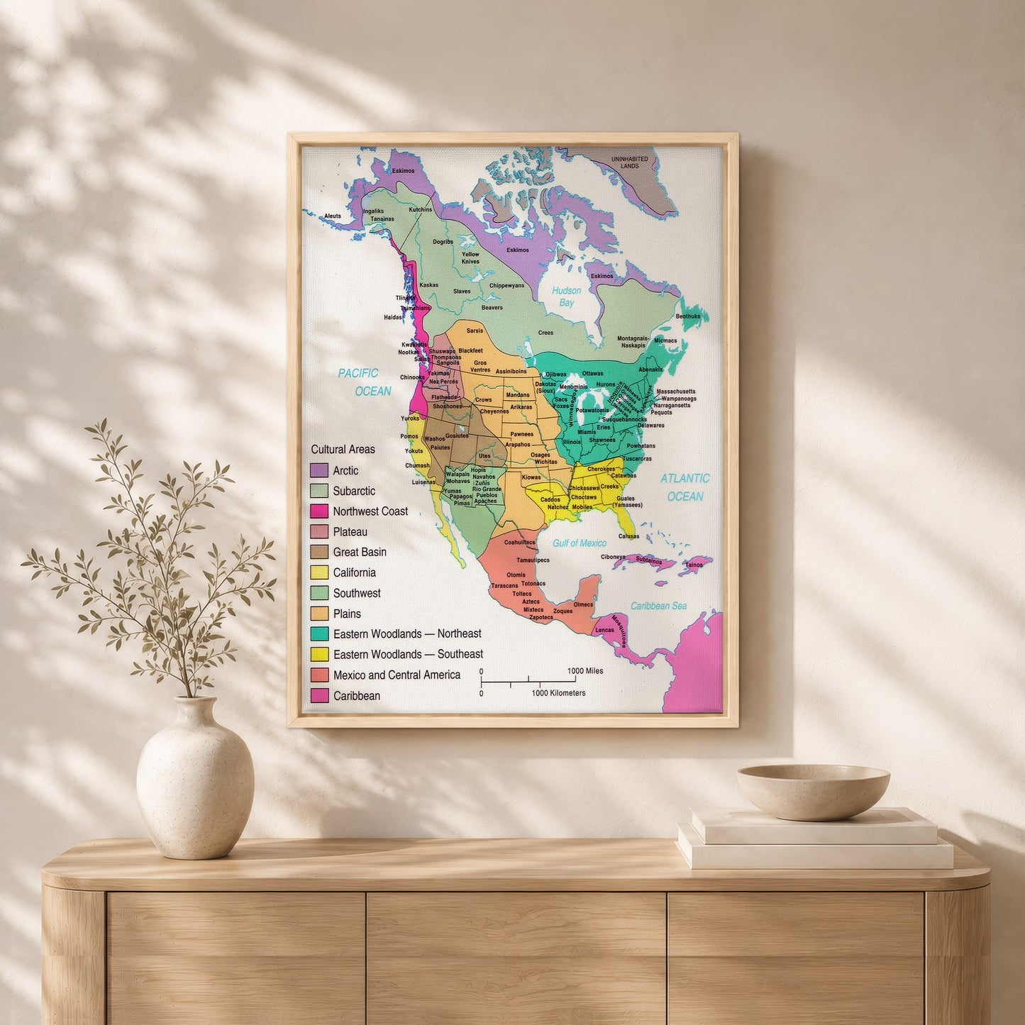 Native American Cultural Regions Map - Indigenous North America Tribes Poster