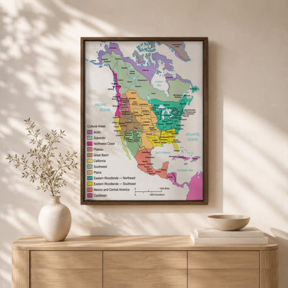 Native American Cultural Regions Map - Indigenous North America Tribes Poster