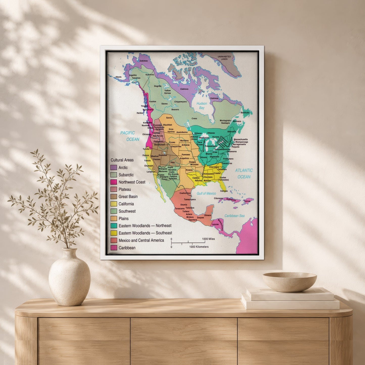 Native American Cultural Regions Map - Indigenous North America Tribes Poster