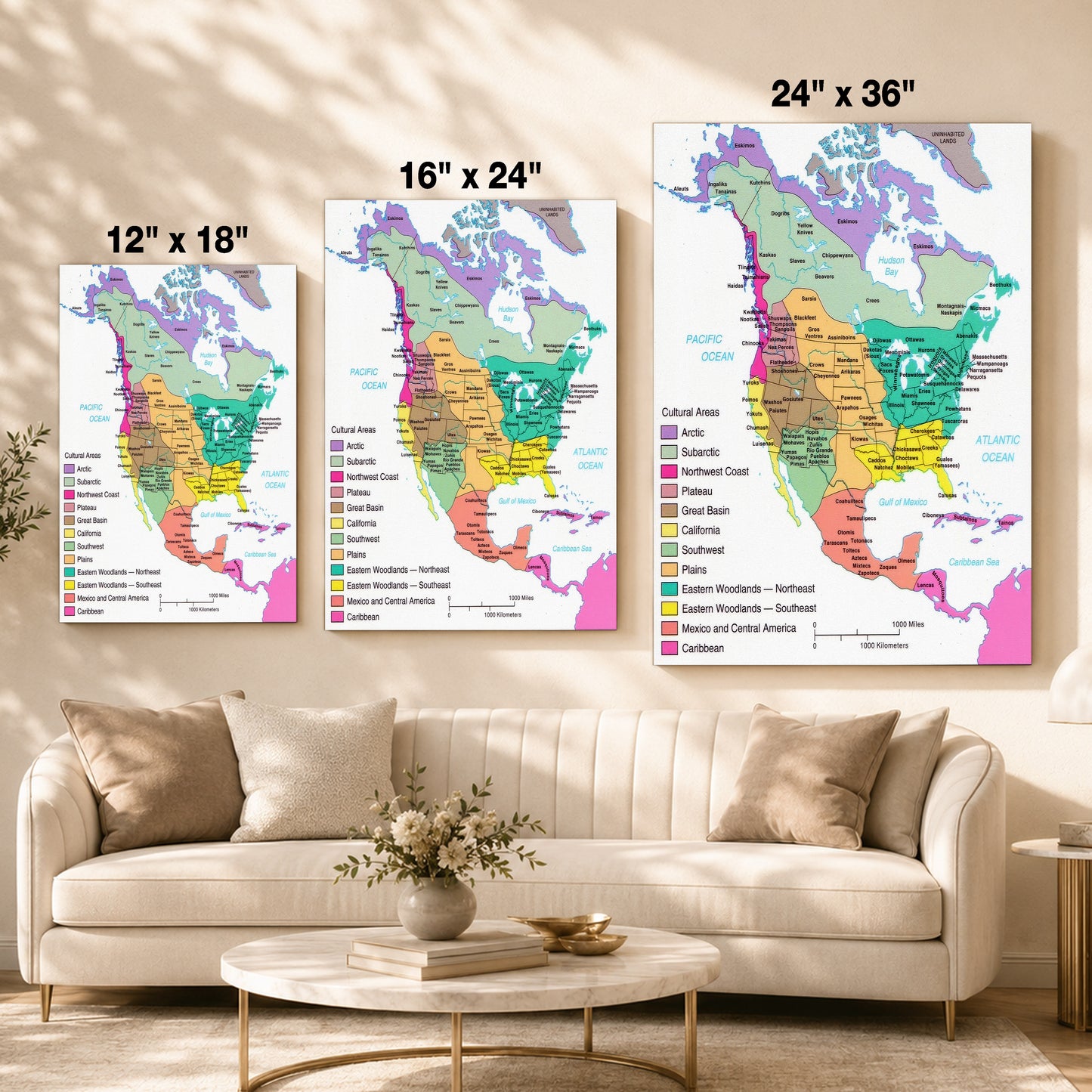 Native American Cultural Regions Map - Indigenous North America Tribes Poster