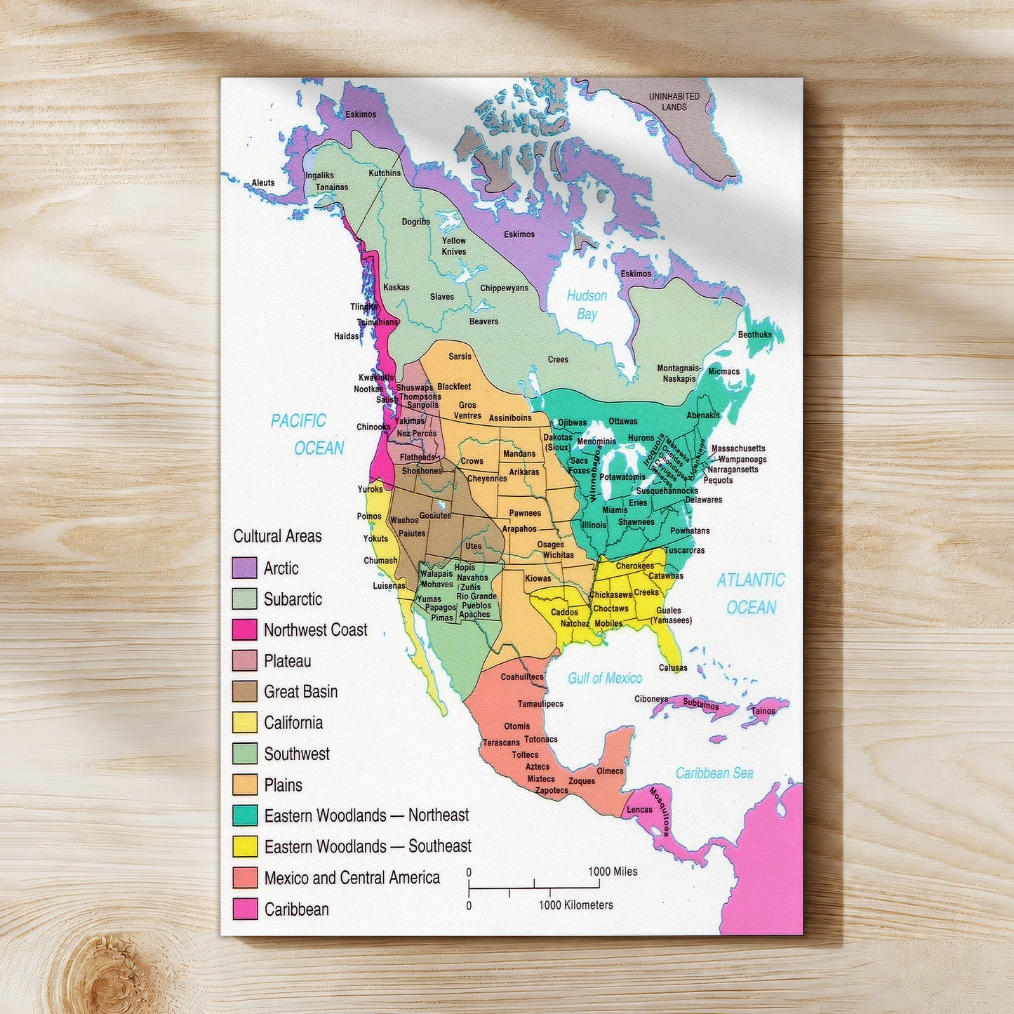 Native American Cultural Regions Map - Indigenous North America Tribes Poster