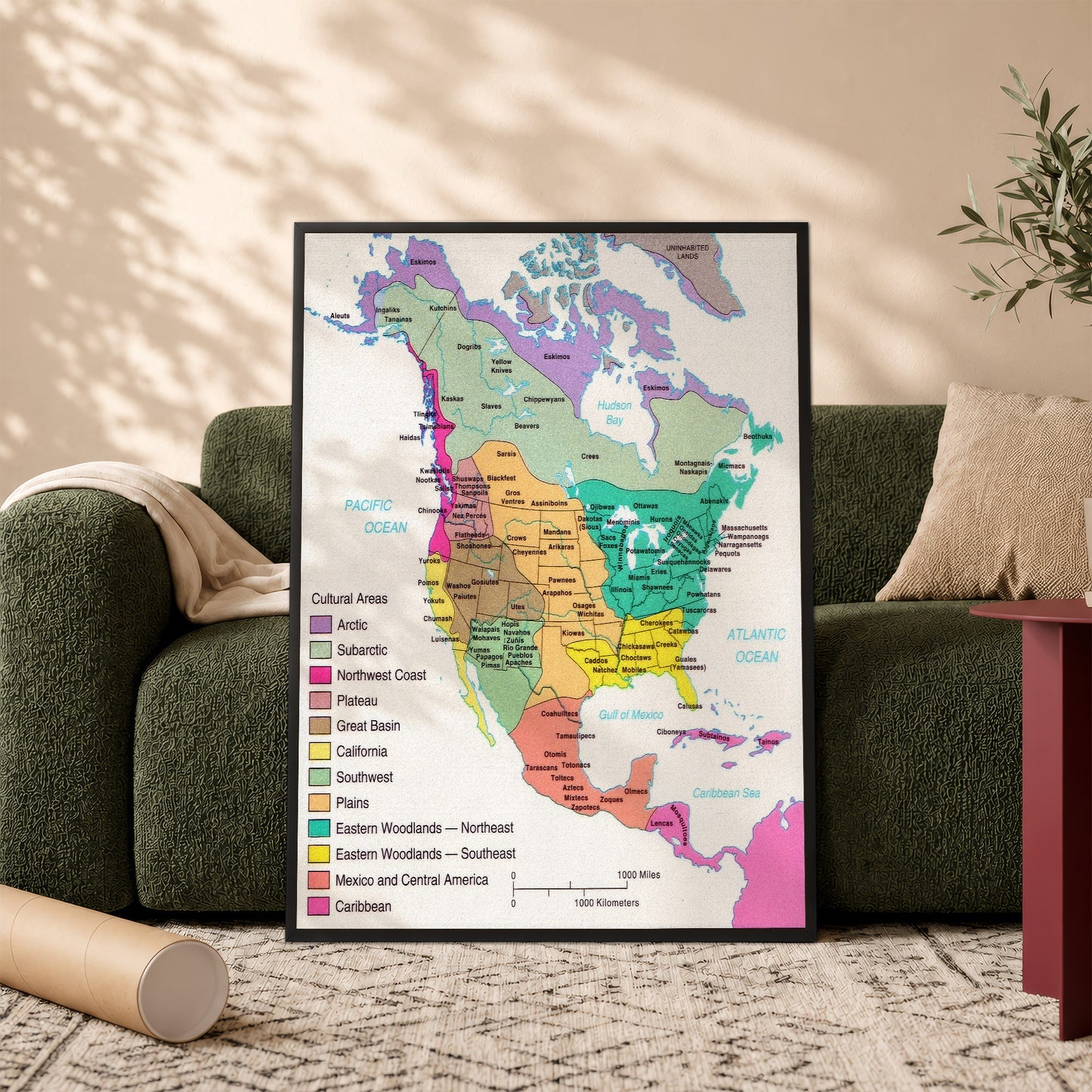 Native American Cultural Regions Map - Indigenous North America Tribes Poster