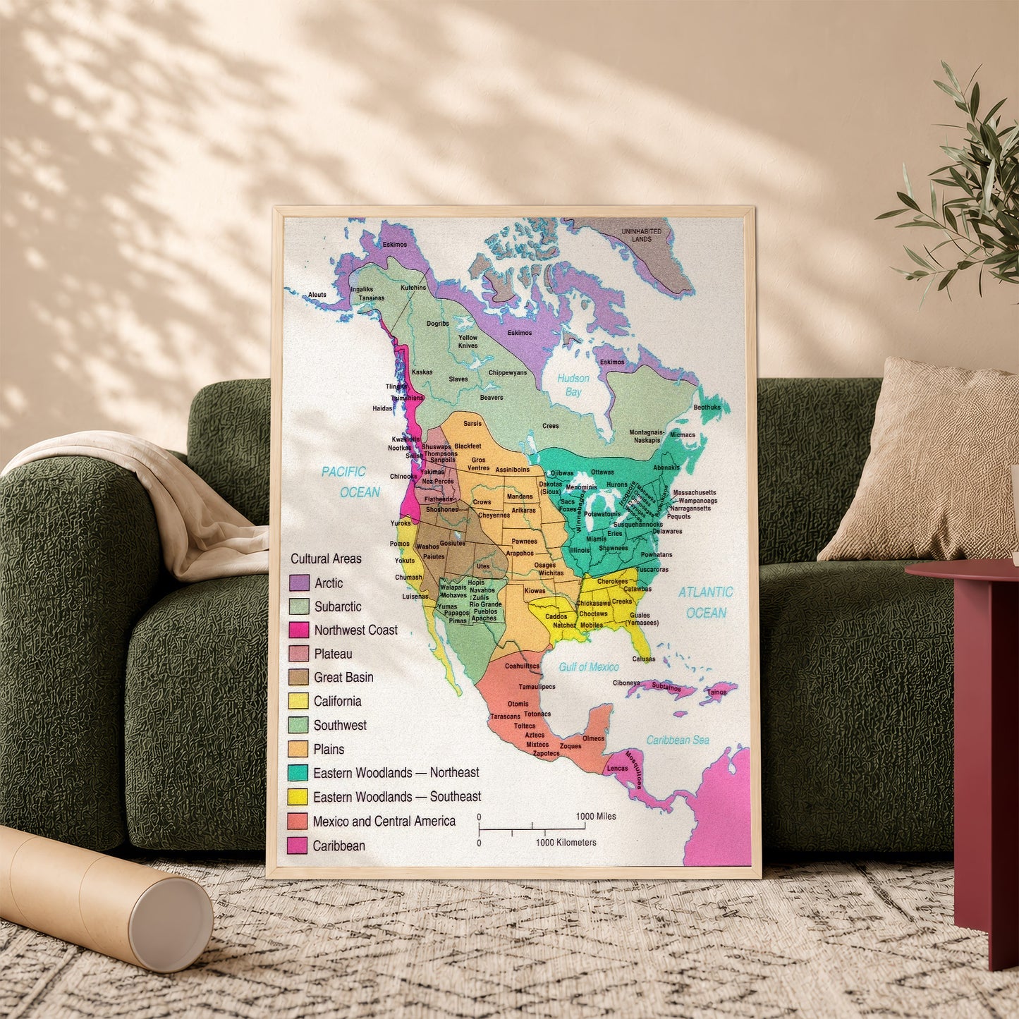 Native American Cultural Regions Map - Indigenous North America Tribes Poster