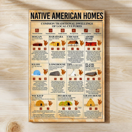 Native American Homes - Traditional Dwellings of Indigenous Cultures Poster