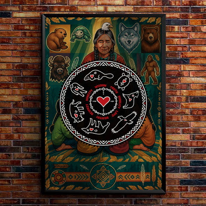 Seven Teachings Circle - Heart & Animal Symbols Poster/Canvas