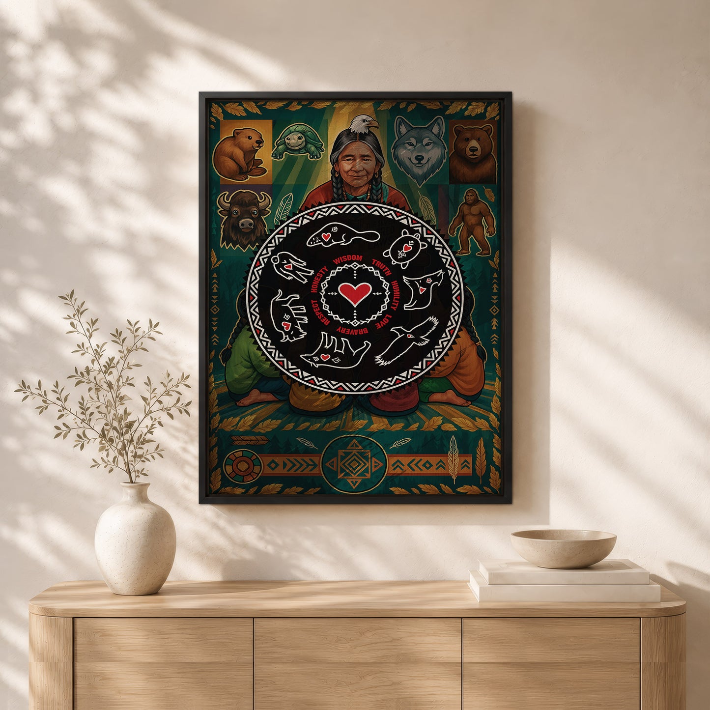 Seven Teachings Circle - Heart & Animal Symbols Poster/Canvas
