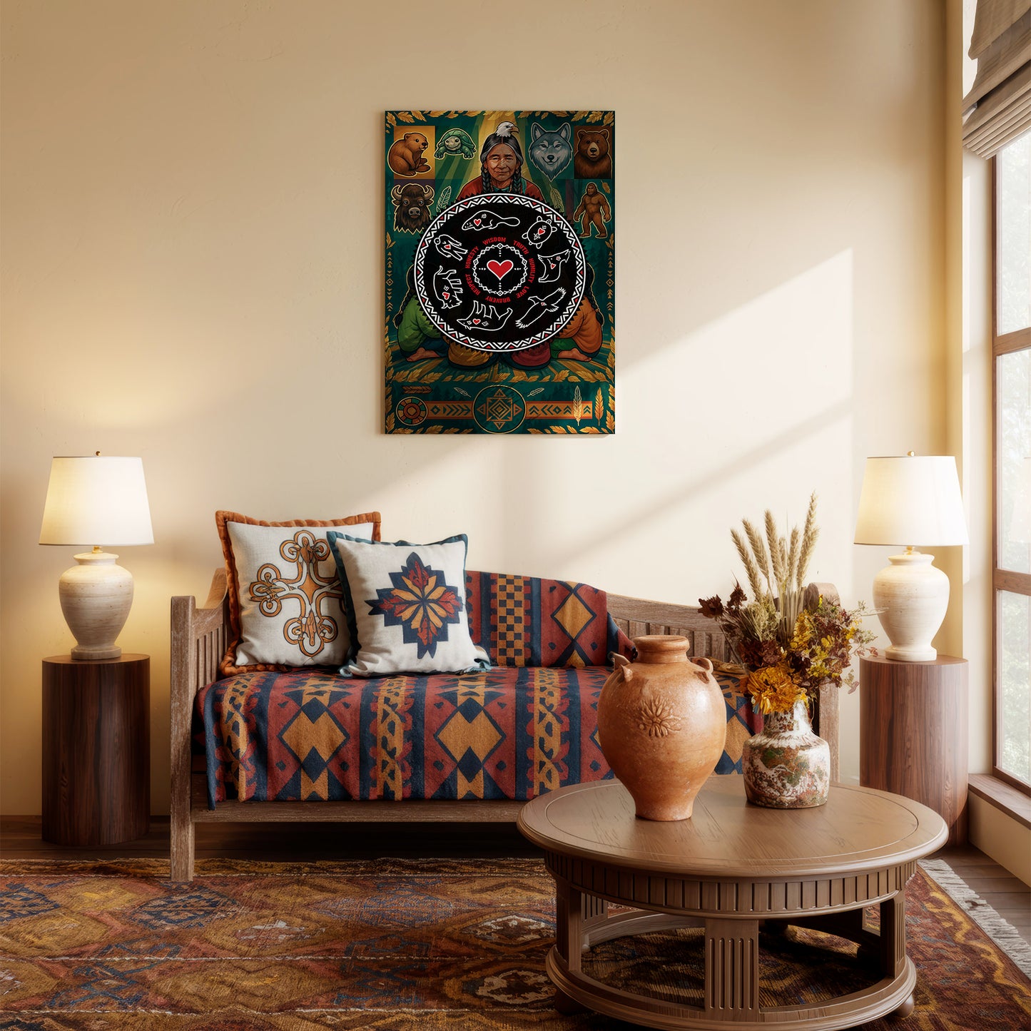 Seven Teachings Circle - Heart & Animal Symbols Poster/Canvas