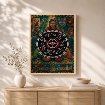 Seven Teachings Circle - Heart & Animal Symbols Poster/Canvas