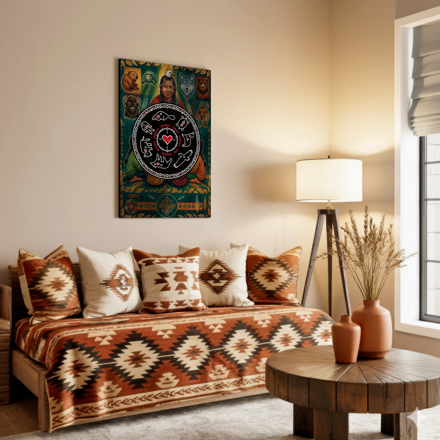 Seven Teachings Circle - Heart & Animal Symbols Poster/Canvas