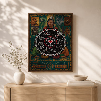 Seven Teachings Circle - Heart & Animal Symbols Poster/Canvas