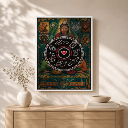 Seven Teachings Circle - Heart & Animal Symbols Poster/Canvas