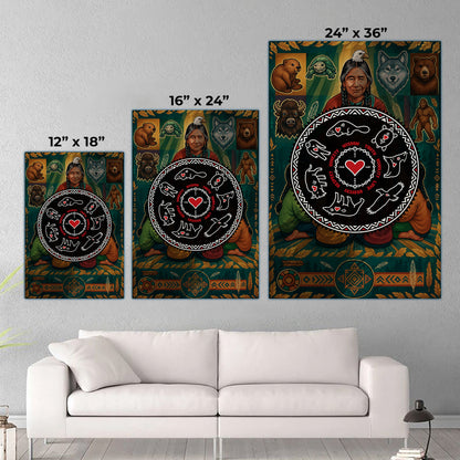 Seven Teachings Circle - Heart & Animal Symbols Poster/Canvas