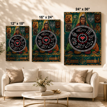 Seven Teachings Circle - Heart & Animal Symbols Poster/Canvas