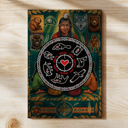 Seven Teachings Circle - Heart & Animal Symbols Poster/Canvas