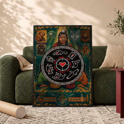 Seven Teachings Circle - Heart & Animal Symbols Poster/Canvas