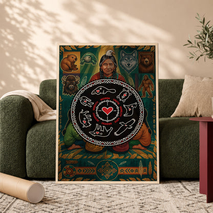 Seven Teachings Circle - Heart & Animal Symbols Poster/Canvas