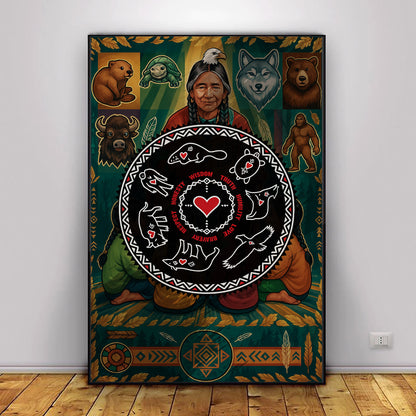 Seven Teachings Circle - Heart & Animal Symbols Poster/Canvas