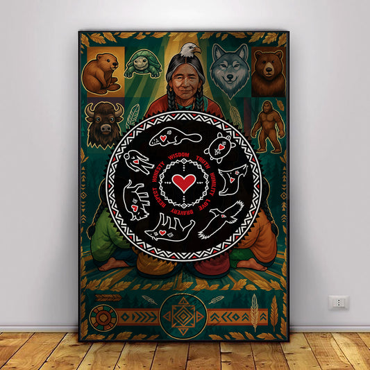 Seven Teachings Circle - Heart & Animal Symbols Poster/Canvas