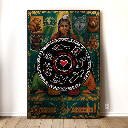 Seven Teachings Circle - Heart & Animal Symbols Poster/Canvas