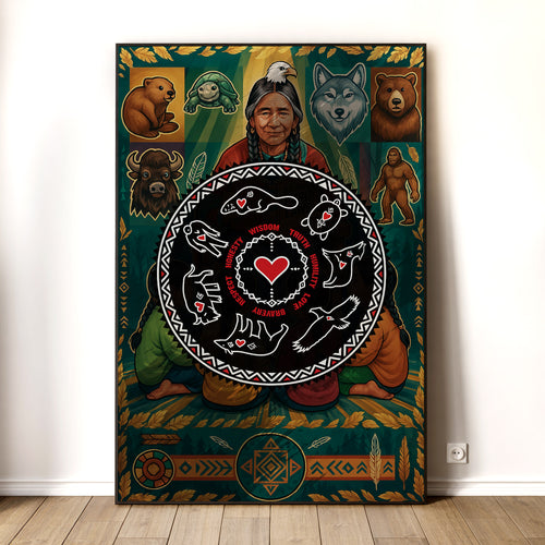 Seven Teachings Circle - Heart & Animal Symbols Poster/Canvas