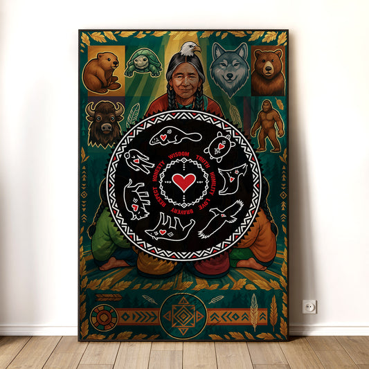 Seven Teachings Circle - Heart & Animal Symbols Poster/Canvas