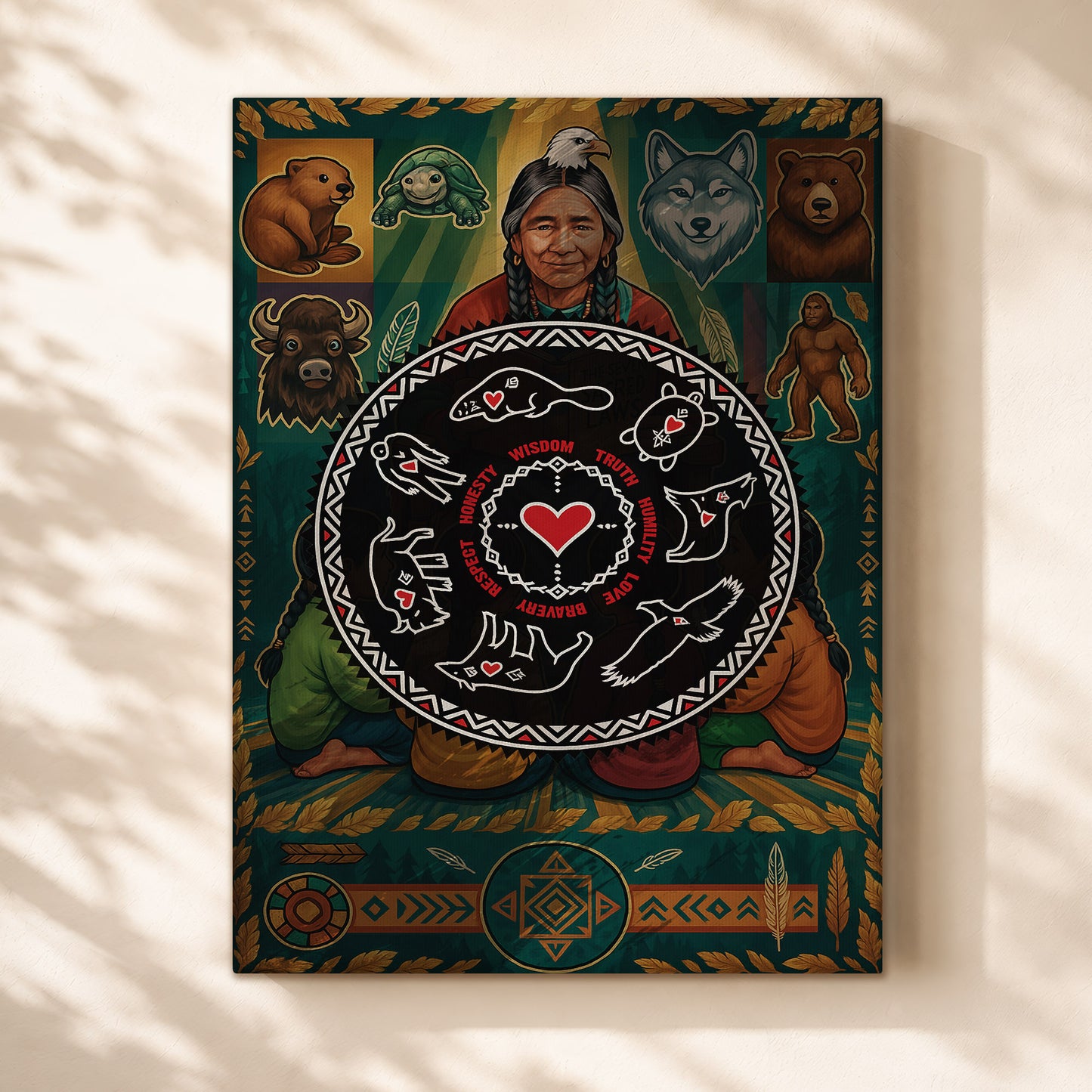 Seven Teachings Circle - Heart & Animal Symbols Poster/Canvas