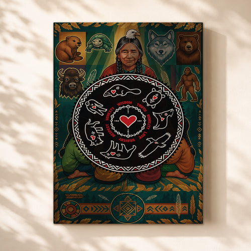 Seven Teachings Circle - Heart & Animal Symbols Poster/Canvas