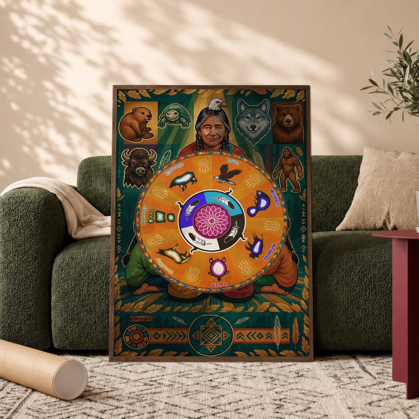 The Seven Grandfather Teachings - Medicine Wheel Graphic Poster/Canvas