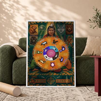 The Seven Grandfather Teachings - Medicine Wheel Graphic Poster/Canvas