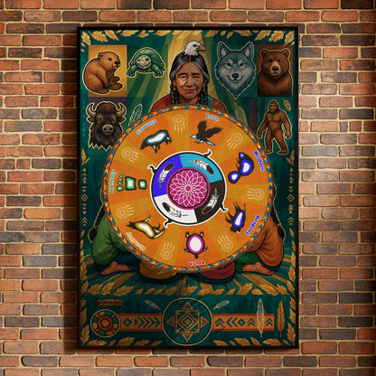 The Seven Grandfather Teachings - Medicine Wheel Graphic Poster/Canvas