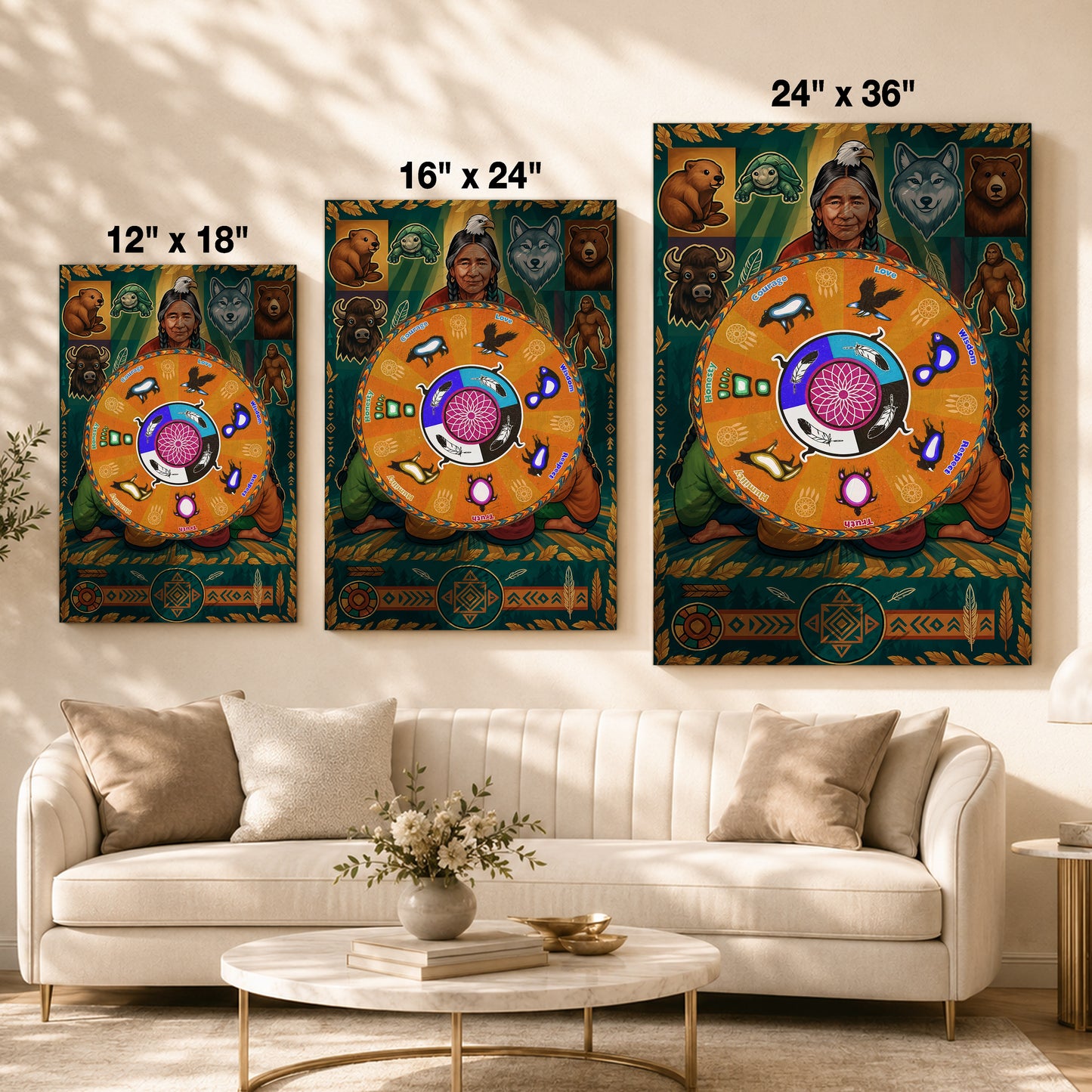 The Seven Grandfather Teachings - Medicine Wheel Graphic Poster/Canvas