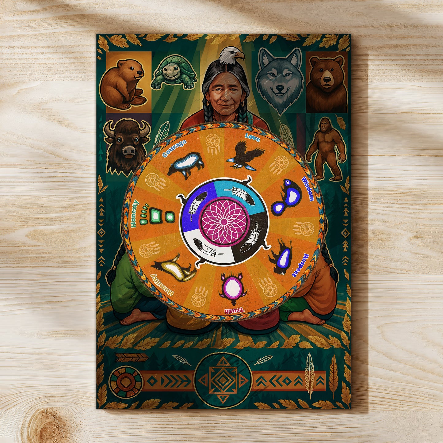 The Seven Grandfather Teachings - Medicine Wheel Graphic Poster/Canvas