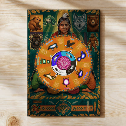 The Seven Grandfather Teachings - Medicine Wheel Graphic Poster/Canvas