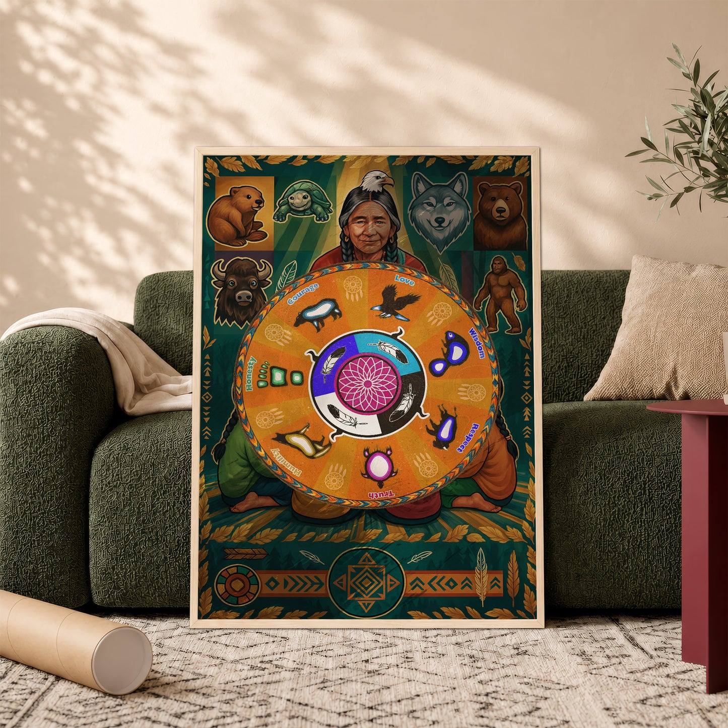 The Seven Grandfather Teachings - Medicine Wheel Graphic Poster/Canvas