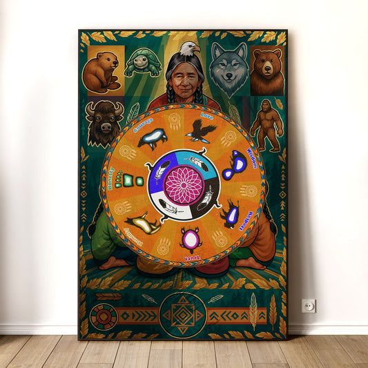 The Seven Grandfather Teachings - Medicine Wheel Graphic Poster/Canvas
