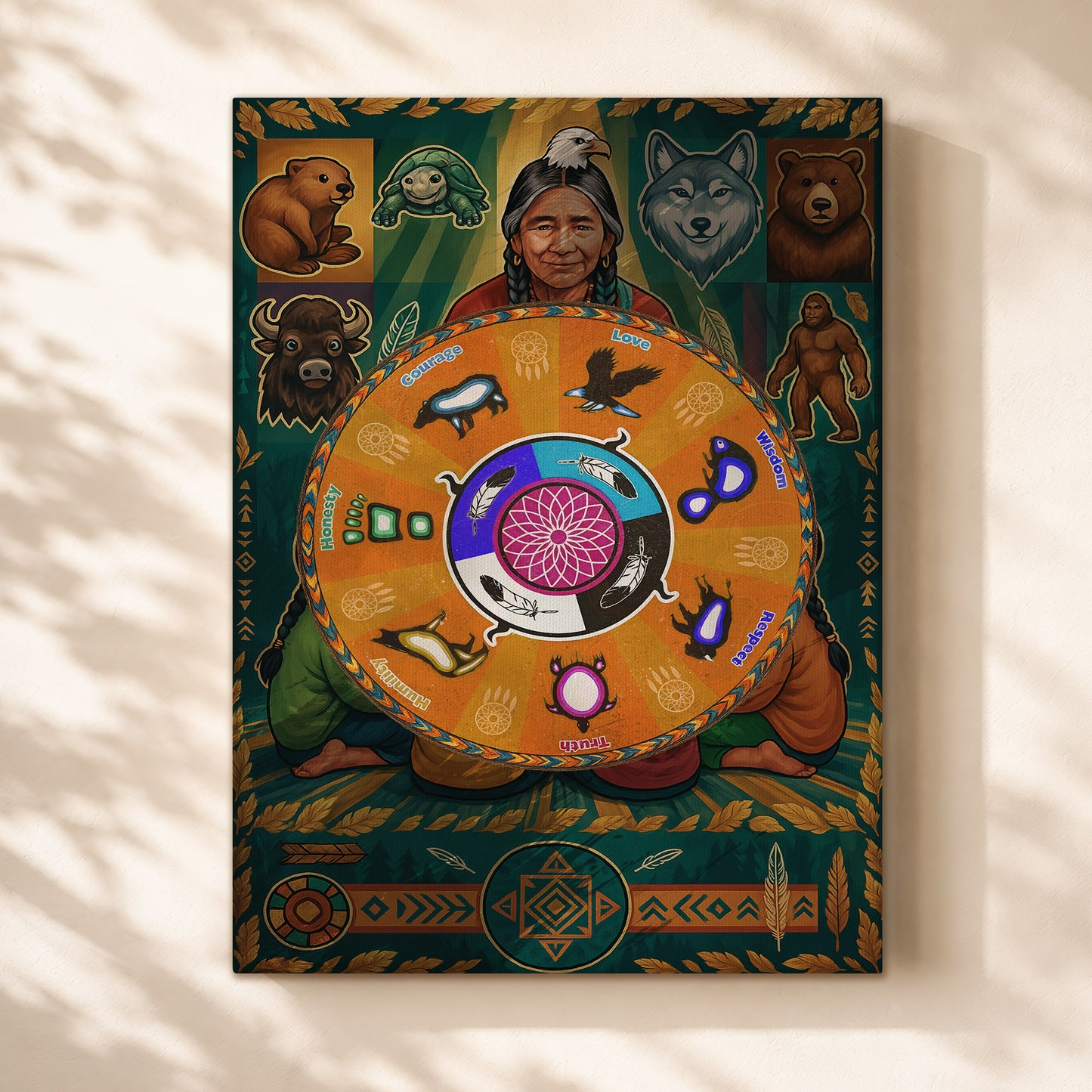The Seven Grandfather Teachings - Medicine Wheel Graphic Poster/Canvas