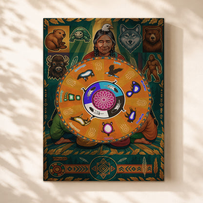 The Seven Grandfather Teachings - Medicine Wheel Graphic Poster/Canvas