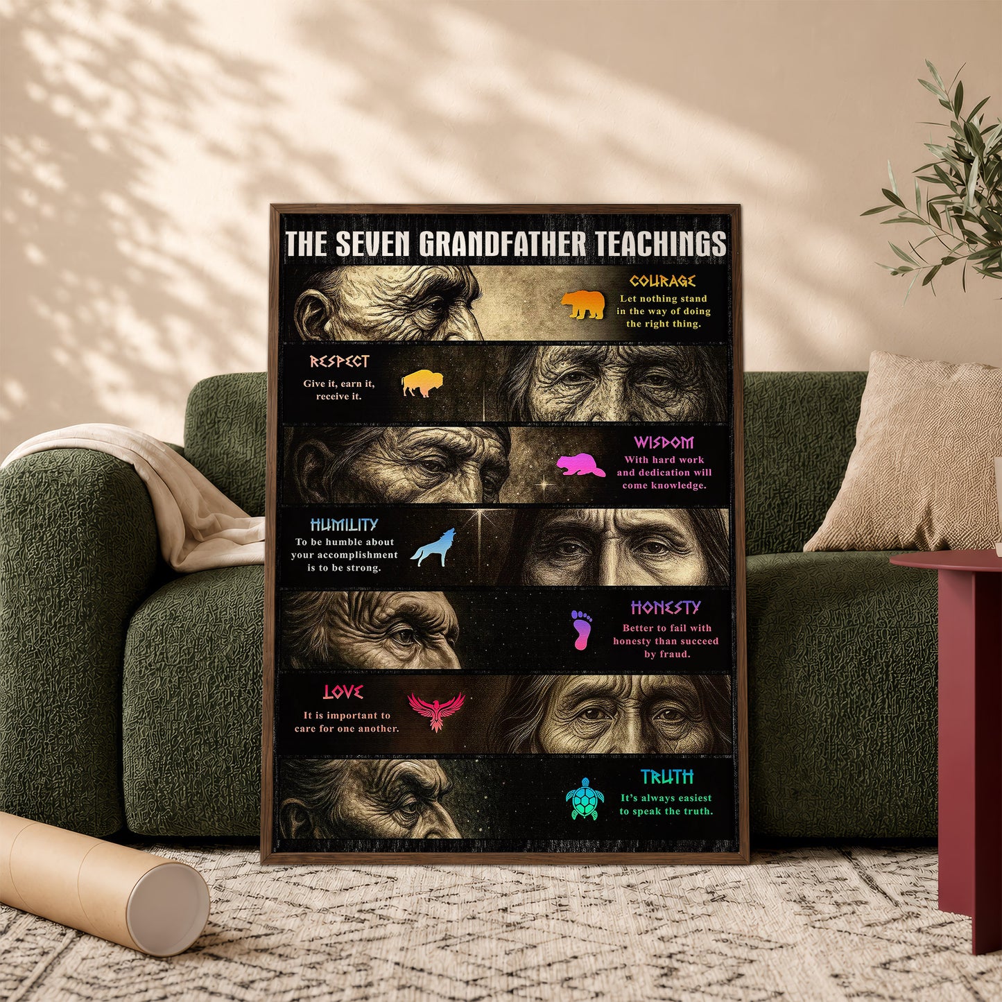 Native American Seven Grandfather Teachings - Indigenous Inspirational Poster/Canvas