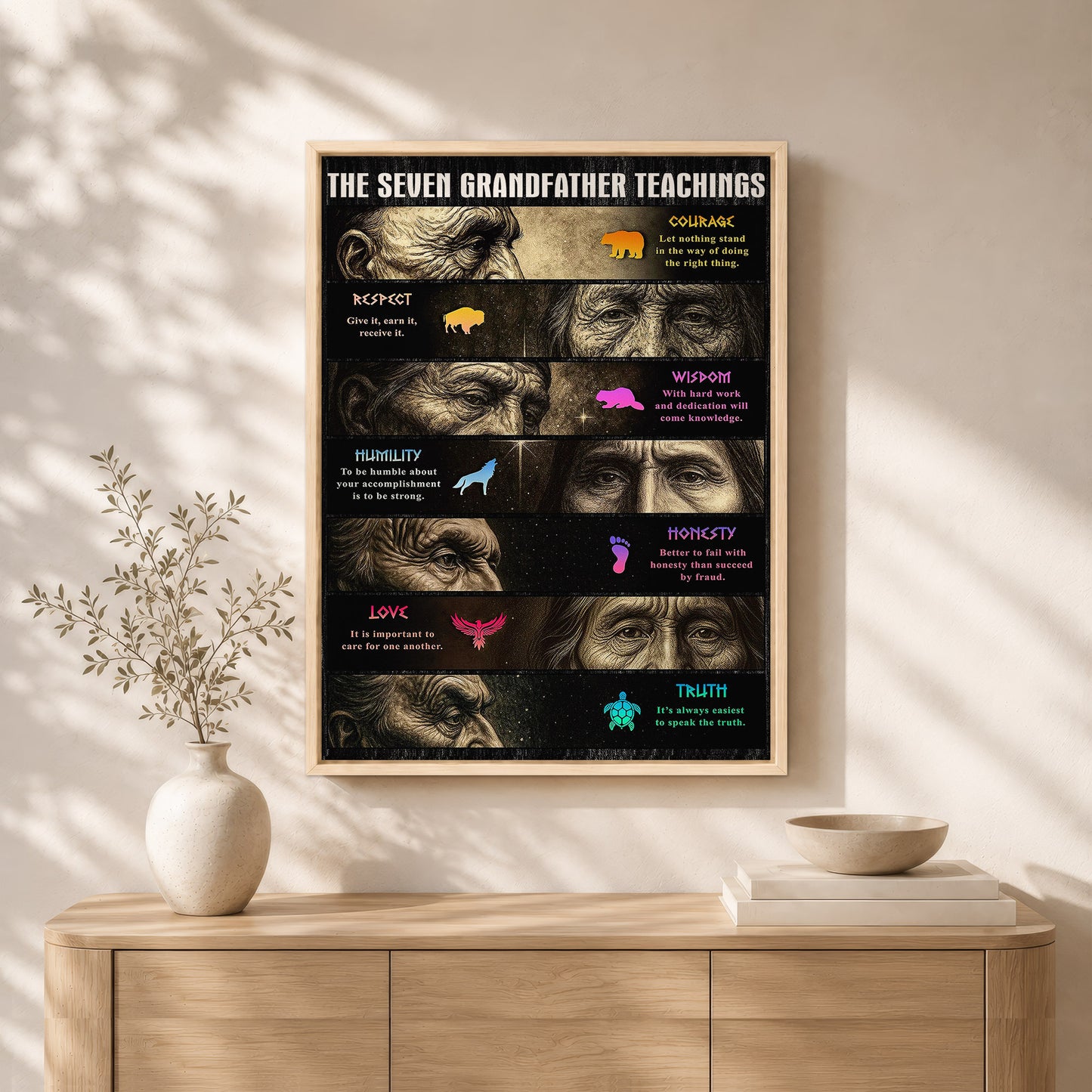 Native American Seven Grandfather Teachings - Indigenous Inspirational Poster/Canvas