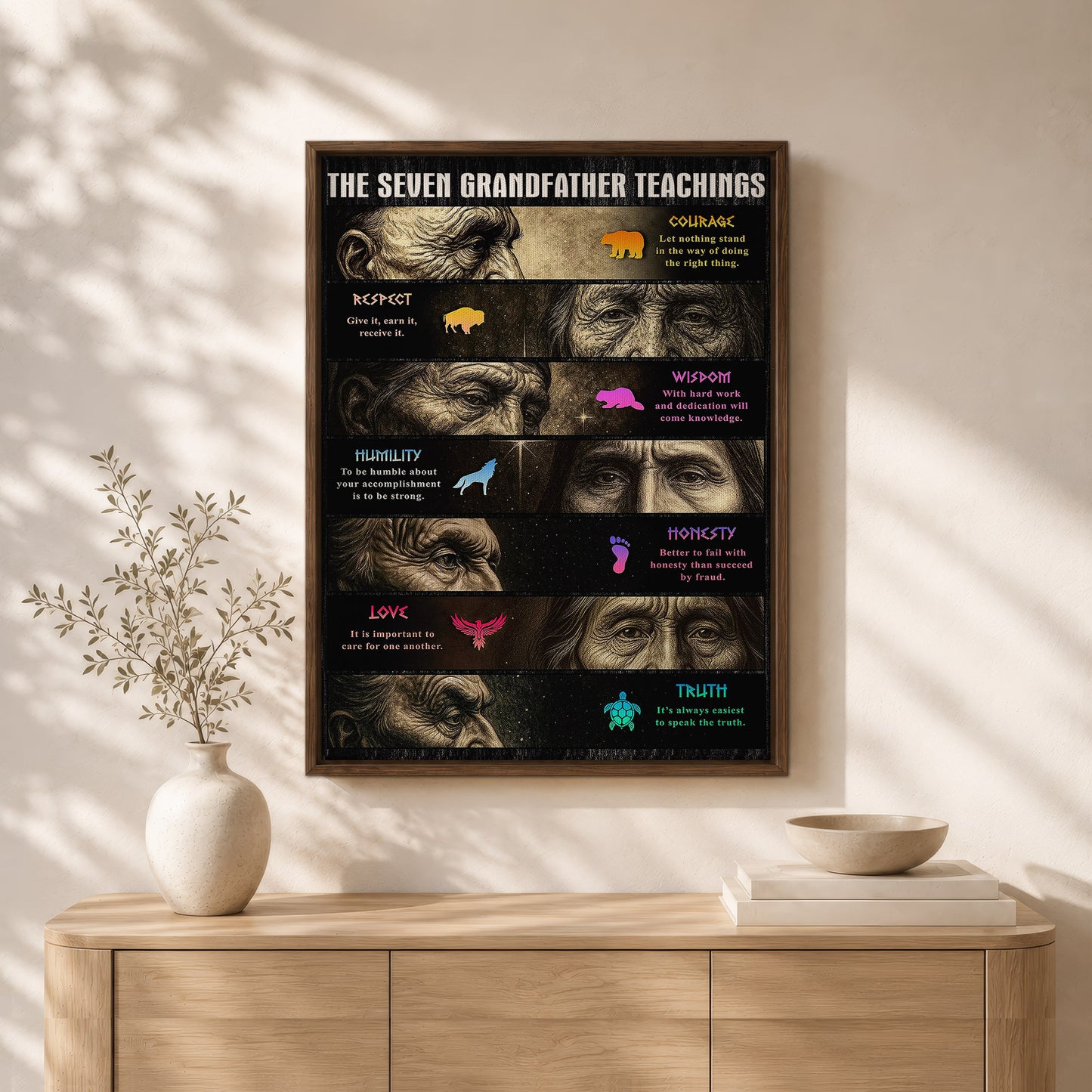 Native American Seven Grandfather Teachings - Indigenous Inspirational Poster/Canvas