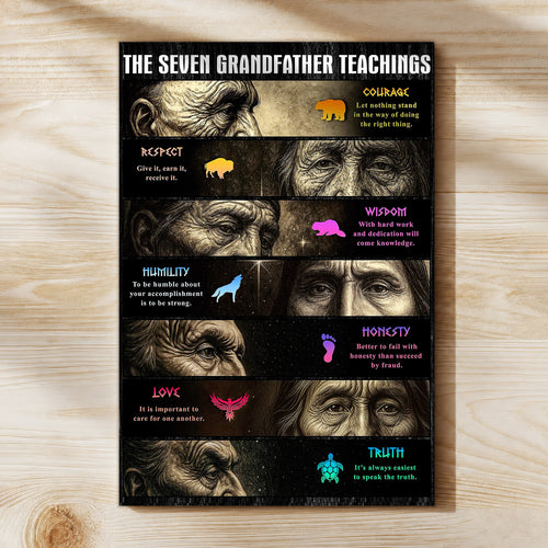 Native American Seven Grandfather Teachings - Indigenous Inspirational Poster/Canvas