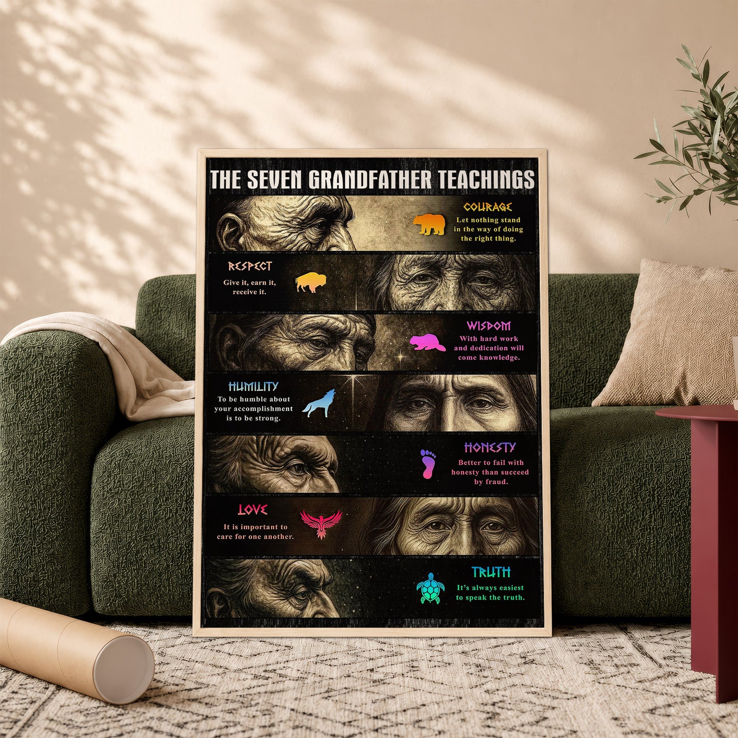 Native American Seven Grandfather Teachings - Indigenous Inspirational Poster/Canvas