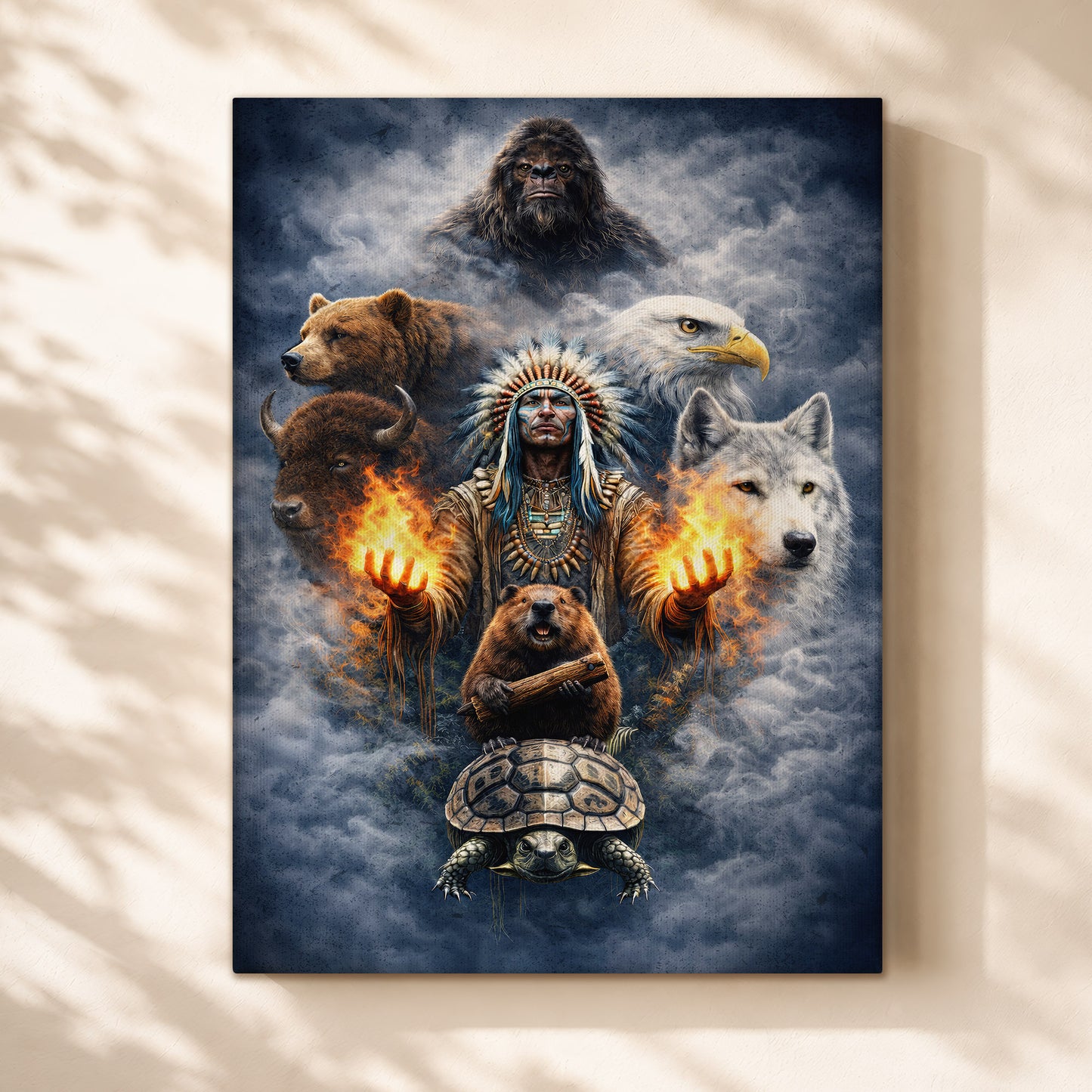 Native American Spirit Animal - Chief with The Seven Teachings Design for Poster/Canvas