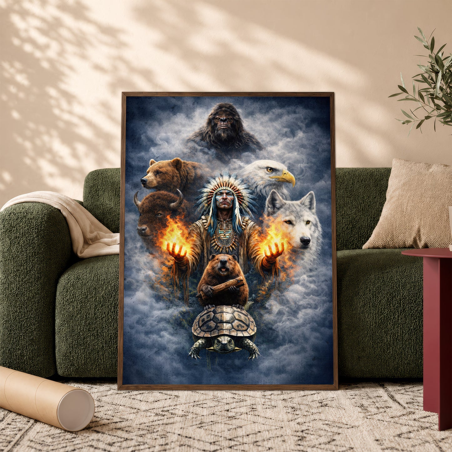 Native American Spirit Animal - Chief with The Seven Teachings Design for Poster/Canvas
