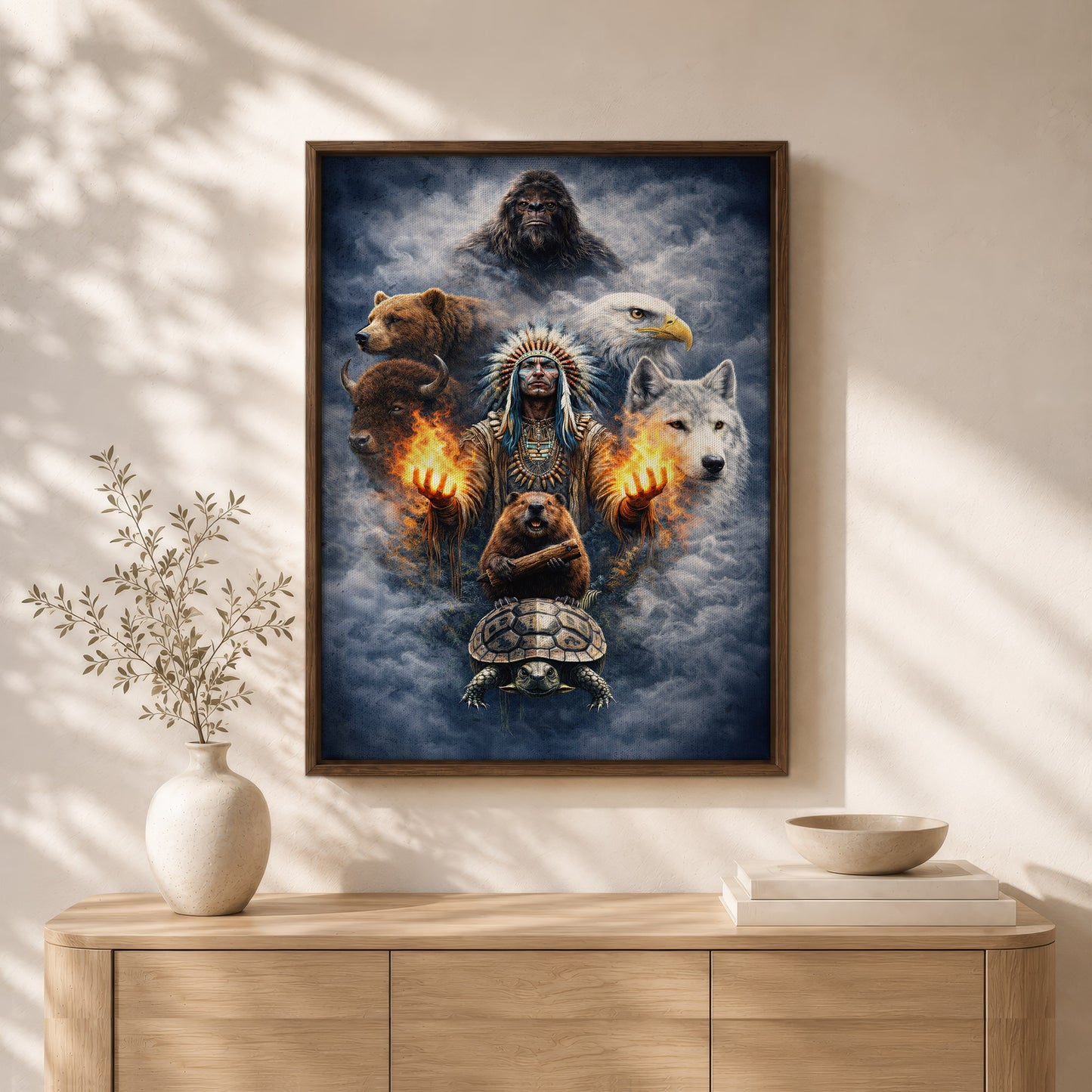 Native American Spirit Animal - Chief with The Seven Teachings Design for Poster/Canvas