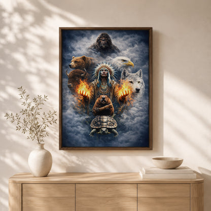 Native American Spirit Animal - Chief with The Seven Teachings Design for Poster/Canvas