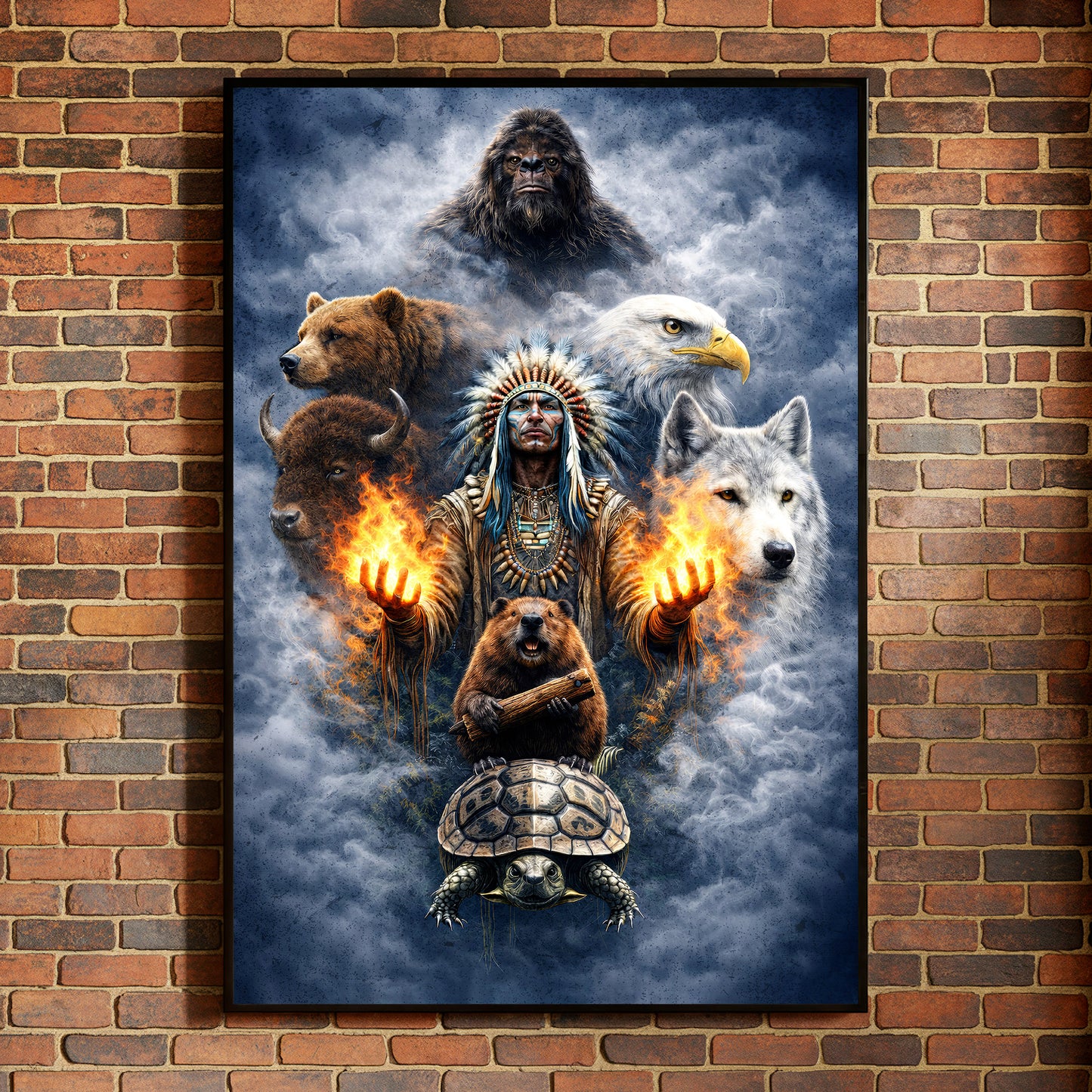 Native American Spirit Animal - Chief with The Seven Teachings Design for Poster/Canvas