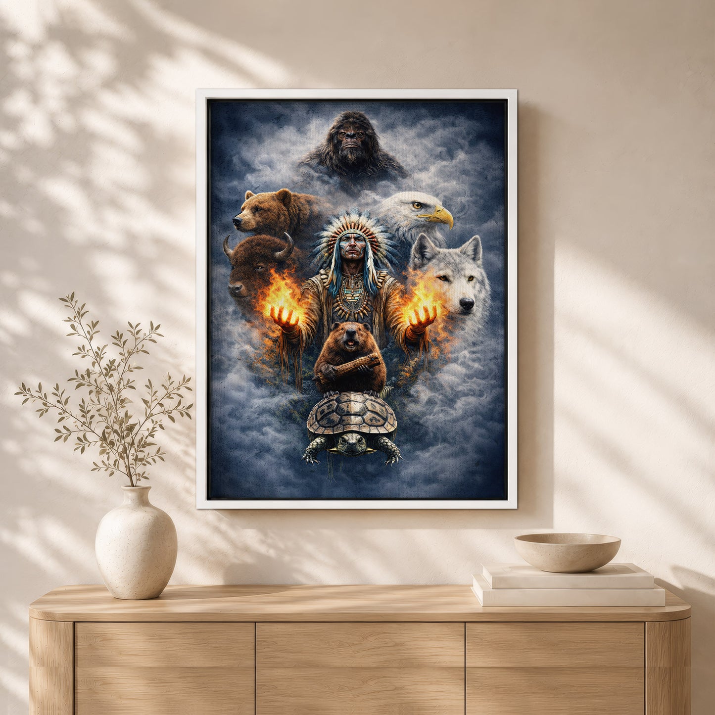 Native American Spirit Animal - Chief with The Seven Teachings Design for Poster/Canvas