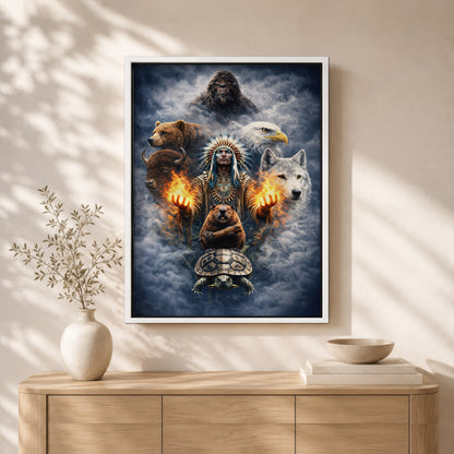 Native American Spirit Animal - Chief with The Seven Teachings Design for Poster/Canvas