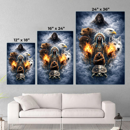 Native American Spirit Animal - Chief with The Seven Teachings Design for Poster/Canvas